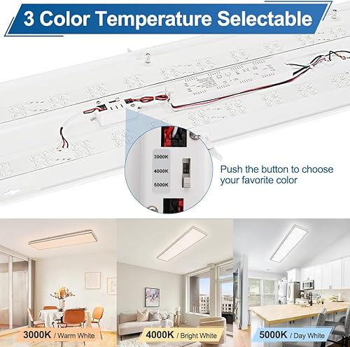 Miniatura 3 de DAKASON Lámpara de Techo LED Rectangular Empotrada de 4 Pies para CocinaLavandería, 48W Envolvente 345000K Seleccionable, Luces Lineales Cableado de