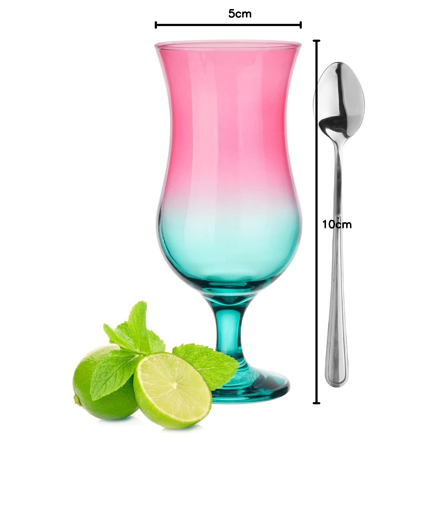 Glasmark KROSNO 1992 Juego De 6 Vasos De Pie Para Cócteles En Vidrio Transparente Para Zumo Agua Soda Rosa Turquesa Colorful 420 ml Con Cucharillas