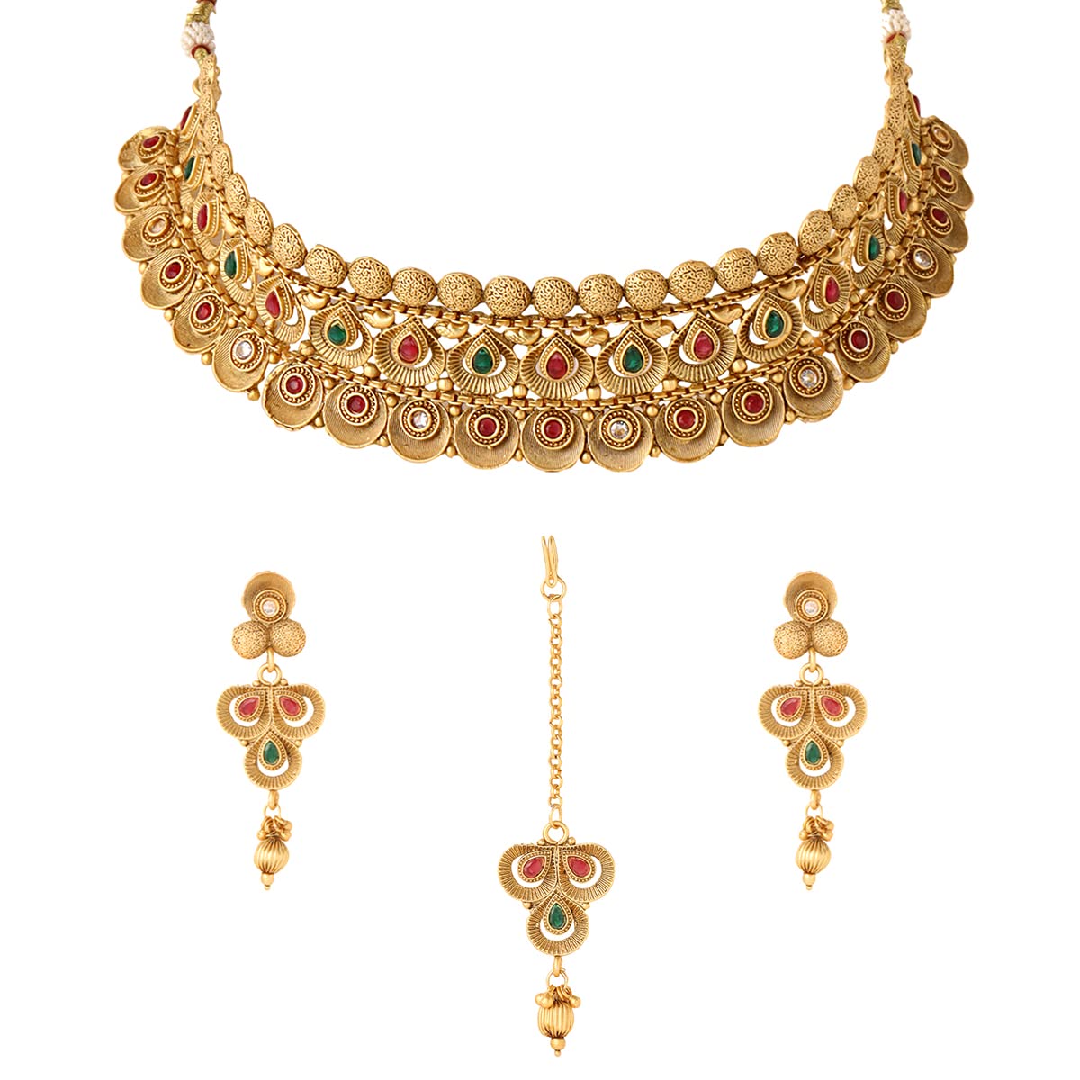Yellow Chimes Jewellery Set For Women Gold Plated Crystal Studded Floral Designed Traditional Choker Necklace Set with Earrings and Mangtikka For Women and Girls (B0BD44FYW5) Amazon Price History, Amazon Price Tracker