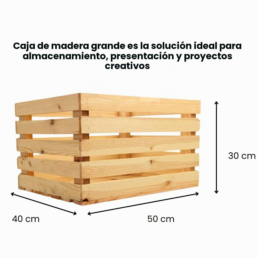 Cajas de Madera Grandes - Frutero Madera - 3 cajas - decorativa para almacenamiento, estante, jardín, interior o exterior - 50 x 40 x 30 cm
