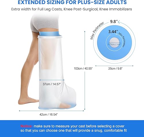 Miniatura 3 de Waterpoof - Funda extra ancha para pierna completa para ducha después de cirugía con parte inferior antideslizante, protector de fundición extra