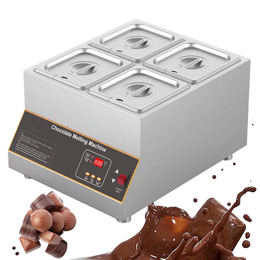 AYCDL Commercial Chocolate Tempering Machine, 10L Electric Chocolate Melter Heater Digital Control Chocolate Melting Pot,0-85℃ Adjustable Temperature, 12kg Capacity, 500W,2 Pot,4 Pots
