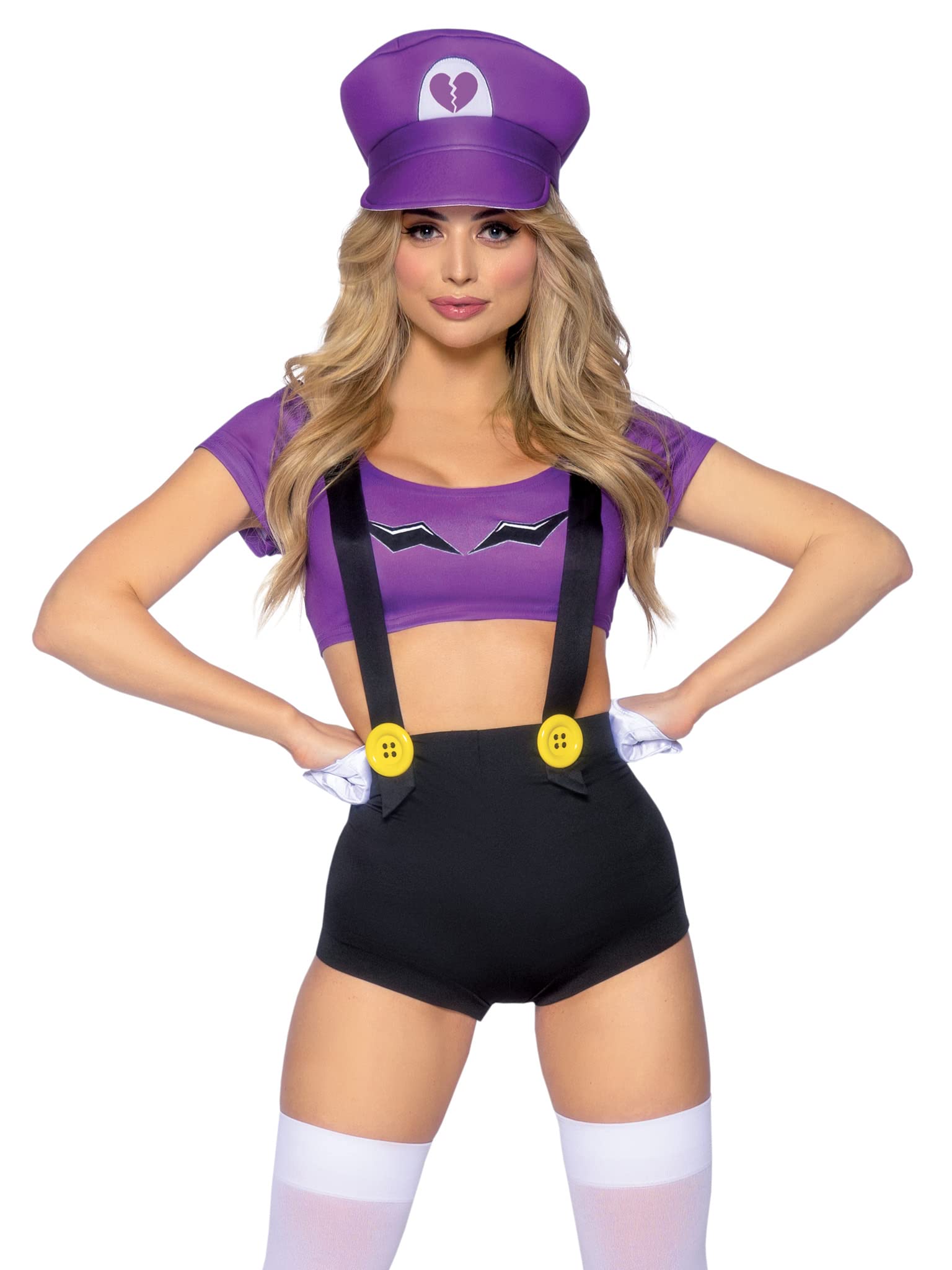 Leg Avenue Women's 3 Pc Sexy Gamer Babe Costume with Crop Top, Suspender Shorts, Hat