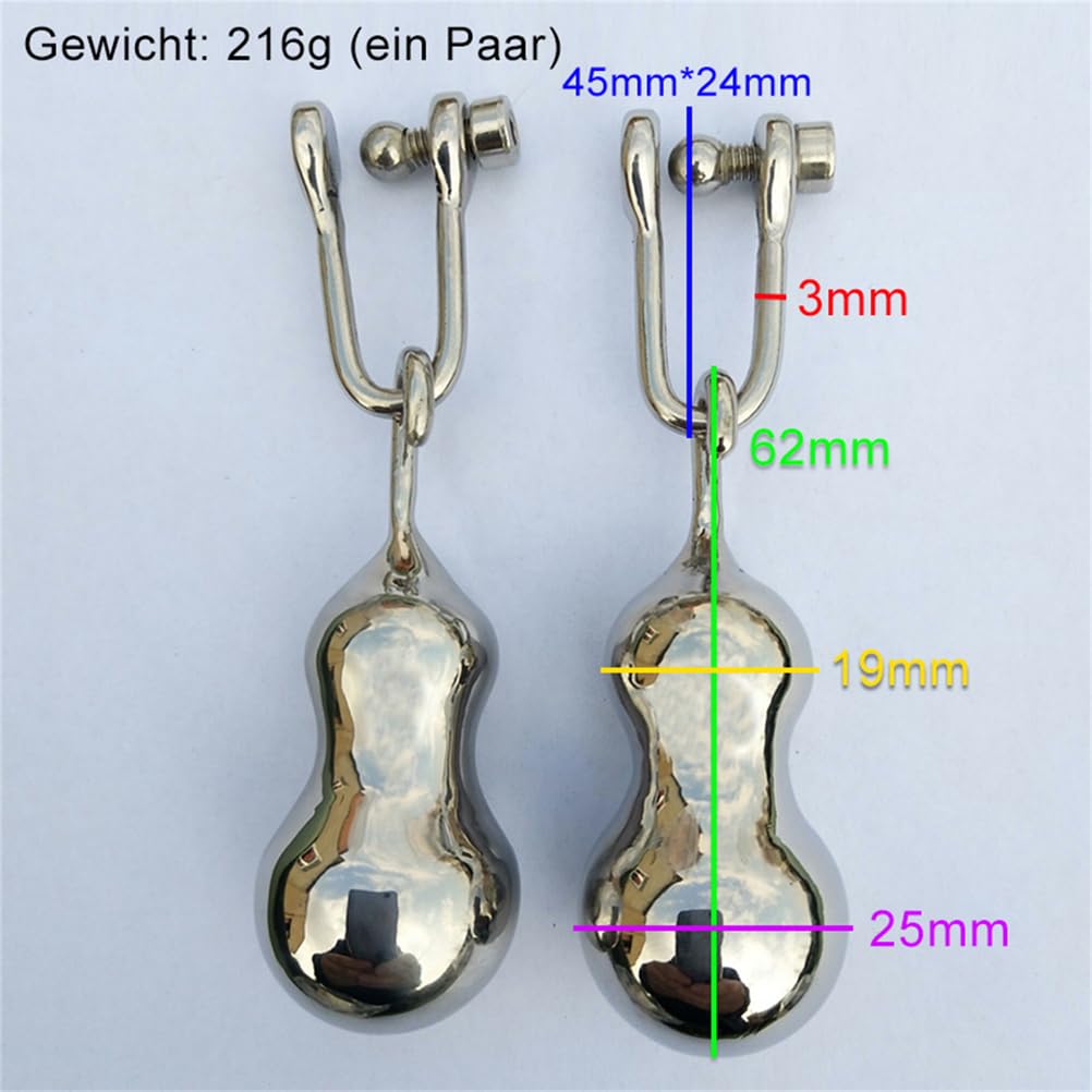 1 Paar Edelstahl Einstellbare Nippelklemmen Stimulation, Metall Schwer Fetisch Brustwarzenklemmen/Nipple Clamps mit Anhänger Erotik BDSM Sexspielzeug für Frauen,Silber,Verstellbar
