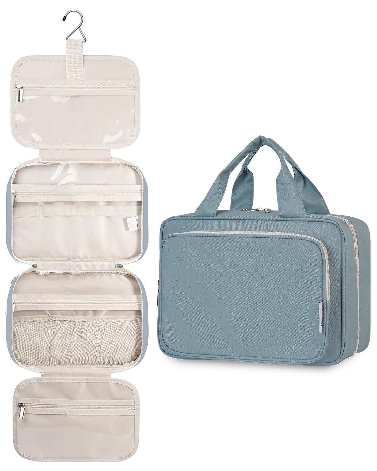 Hanging Toiletry Bag for Women Travel Makeup Bag Organizer Toiletries Bag for Travel Size Essentials Accessories Cosmetics (Greyish Blue (Medium))