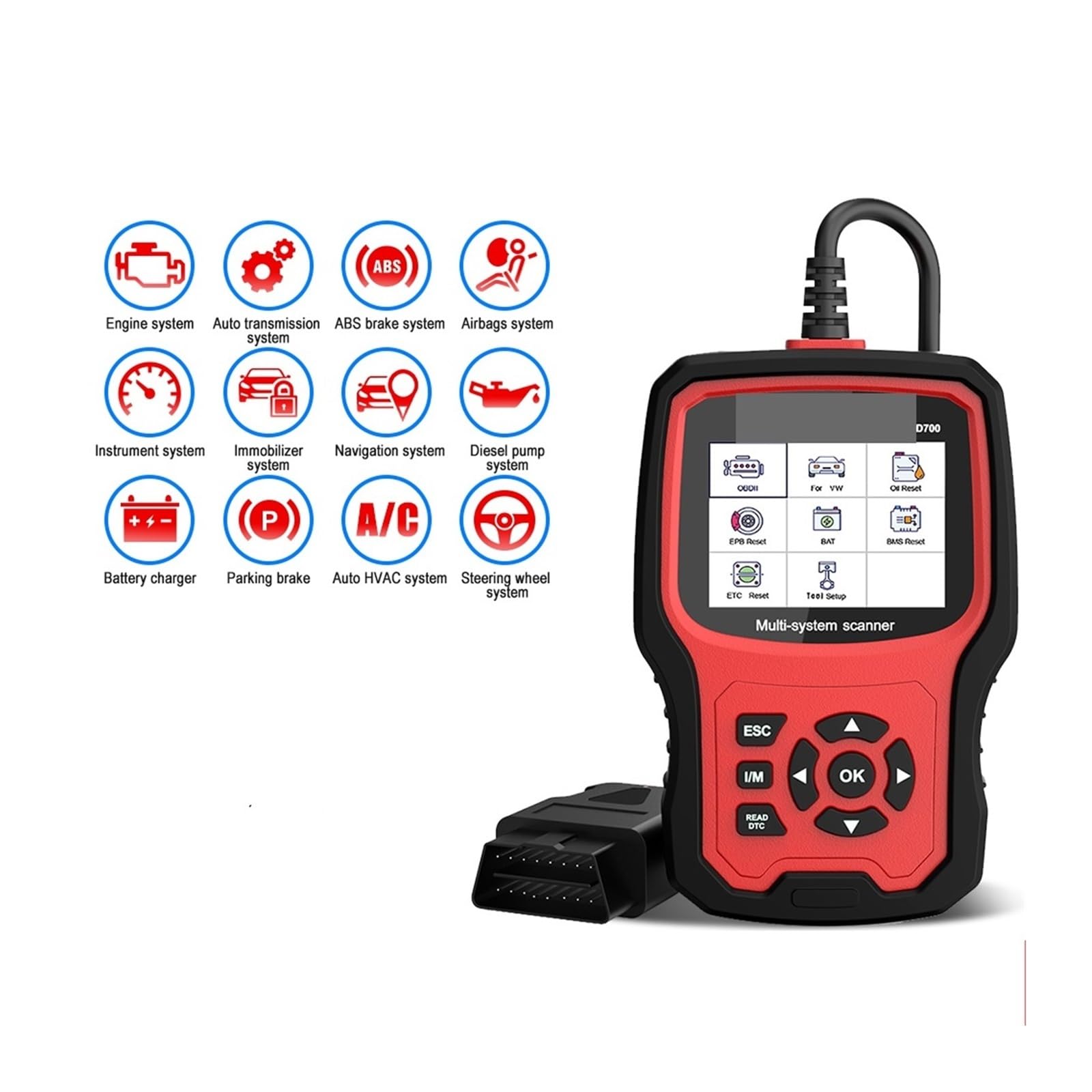 VD700 All System OBD2 Scanner Airbag Reset OBD 2 Narzędzia diagnostyczne samochodu,Przyjazny dla użytkownika
