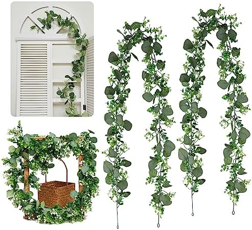 2 Eukalyptus-Girlanden Künstlich – Je 1,8 M Lang, Mit Weißen Blüten, Für Hochzeit & Deko