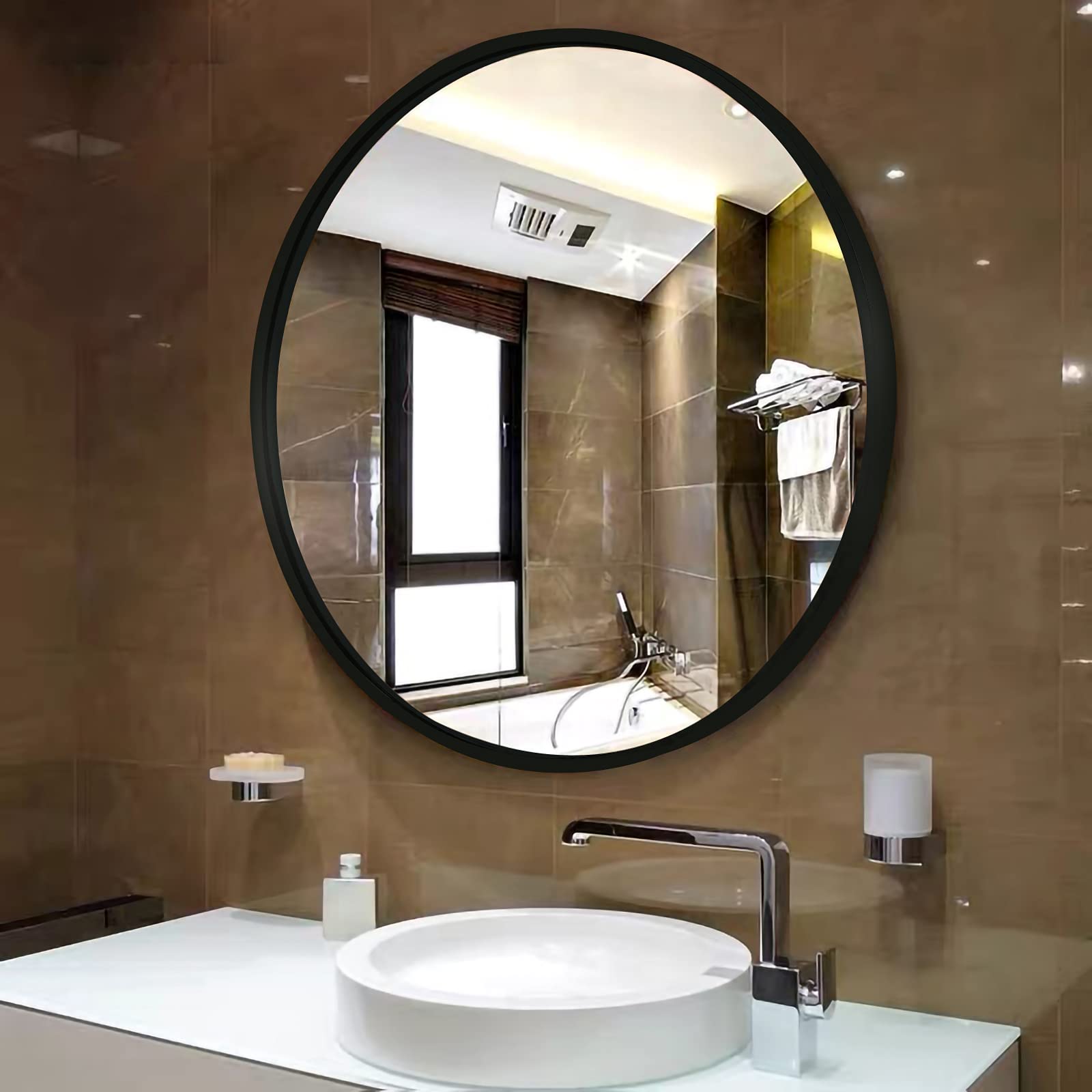 Black Circle Wall Mirror, 32 Inch Large Round Bathroom Mirror with ...