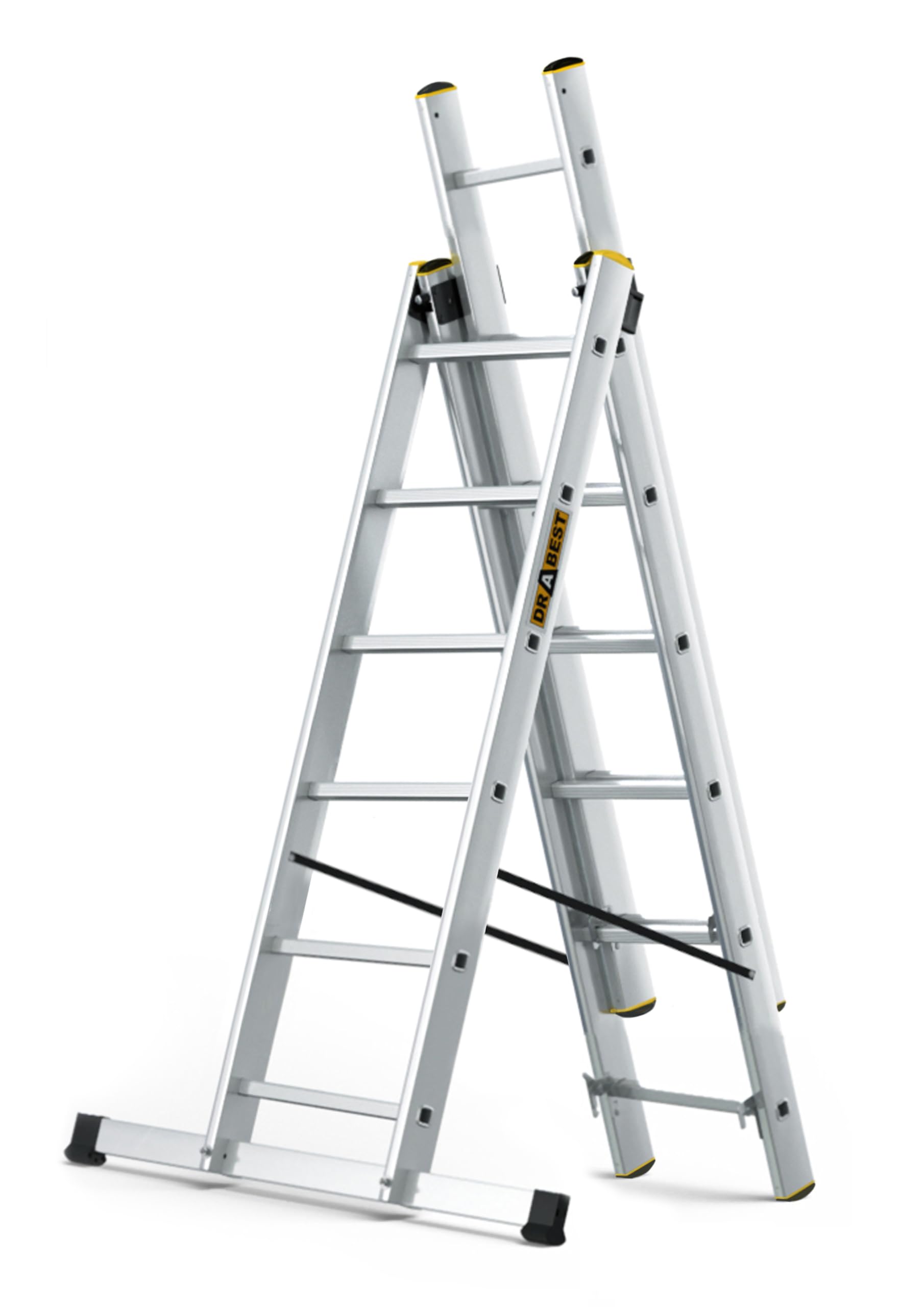 Drabest Silver Pro Series Ladders 3 X 6 Aluminum Foldable Ladder, Press-Formed Multi-Purpose Three-Section - Load Capacity 150 Kg - Aluminum Step Ladder - Folding Step - 45 X 345 X 16 Cm