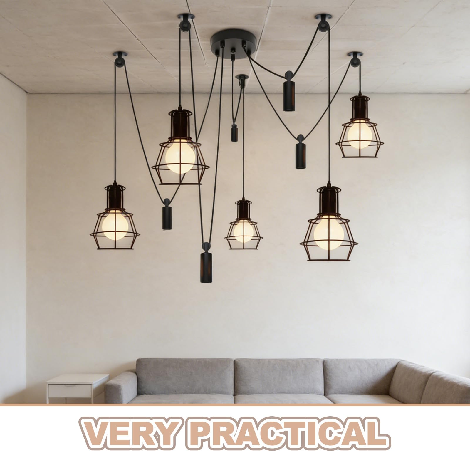 NUOBESTY Ensemble De 2 Poulie Noir pour Lampe Plafond Suspendu de Levage avec Fixation Sécurisée et Installation Simple, pour Salons et Espaces Commerciaux