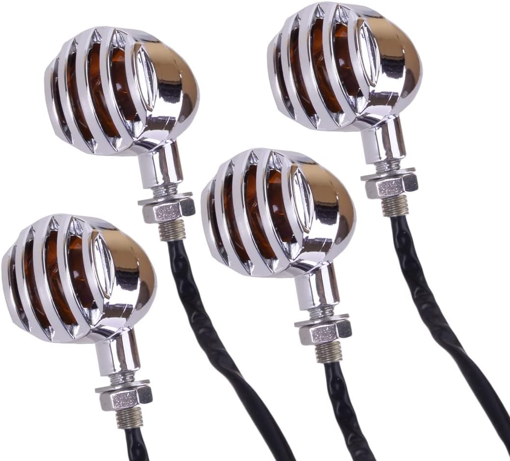 Chrome Vintage Style Motorcycle Amber Bulb Turn Signal Blinker Light Indicators