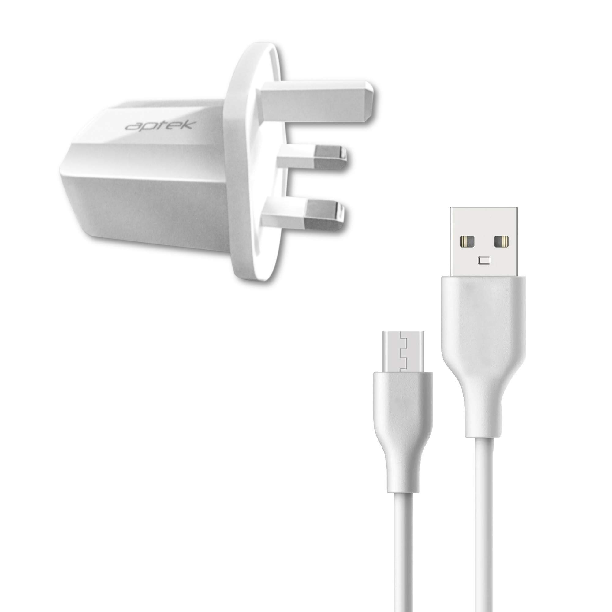 Aptek USB Plug Power Adapter Charger Dual USB Port Travel Adapter 2.4 Amps with Micro USB Cable for Android Smartphones, Tablets, and More (White), DC-UK1100-M