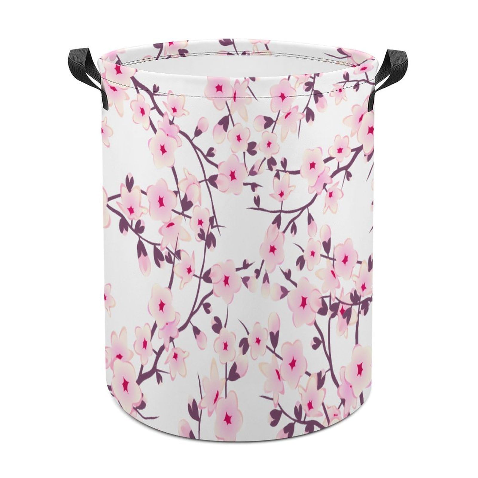 Floral Cherry Blossom Pink White Laundry Basket, Dirty Clothes Basket, Bathroom, Home Decor 44x44cm