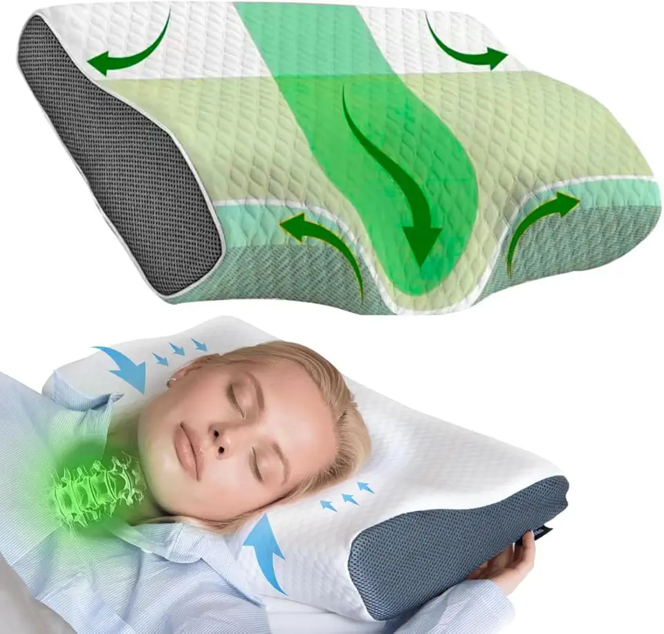 Travesseiro Cervical Ortopédico PREMIUM para Coluna com Espuma Viscoelástica Anatomico 50x30cm Almofada de Memoria de Pescoço Hipoalergênico Suporte para Dores na Coluna Almofada de Pescoço JadeVic