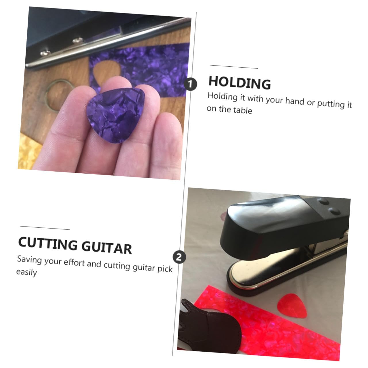 Gitarrenplektrum Stanzer aus Legierung mit Elastischer Feder zum Selbermachen und Schneiden von Gitarrenpicks für Selbstgemacht Gitarrenzubehör Schwarz Zufällige Farbe