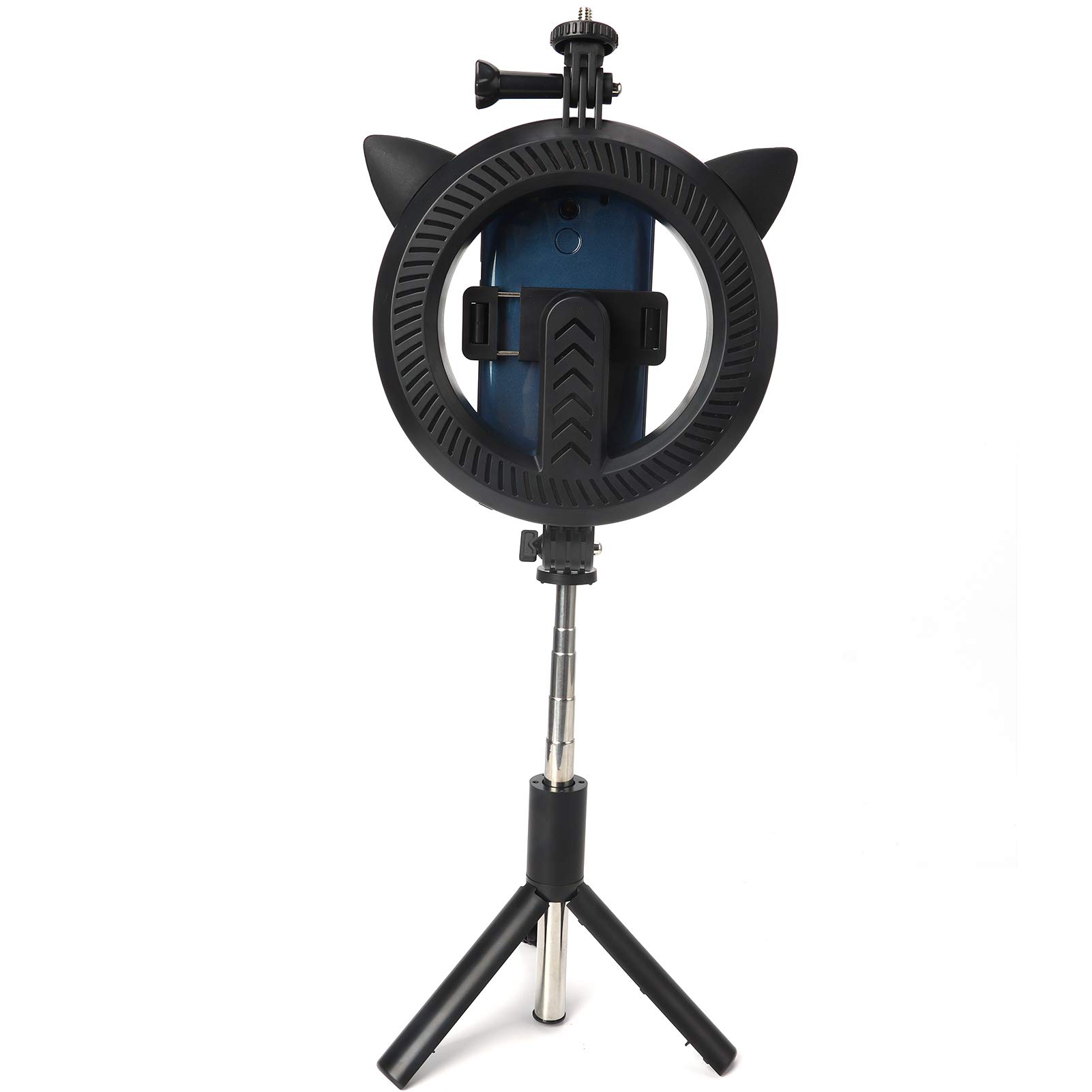 Selfie Stick con luce di riempimento per orecchie di gatto Bluetooth Otturatore remoto Supporto per telefono estensibile in ABS in acciaio inossidabile 9 livelli di luce