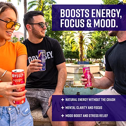 Odyssey Elixir - Sparkling Energy Mushroom Drink - Lions Mane & Cordyceps - Mental Focus & Stress Relief - Mushroom Coffee Alternative - Organic Caffeine - Adaptogens - Blackberry Lemon Twist - 12 Pk #TOP4