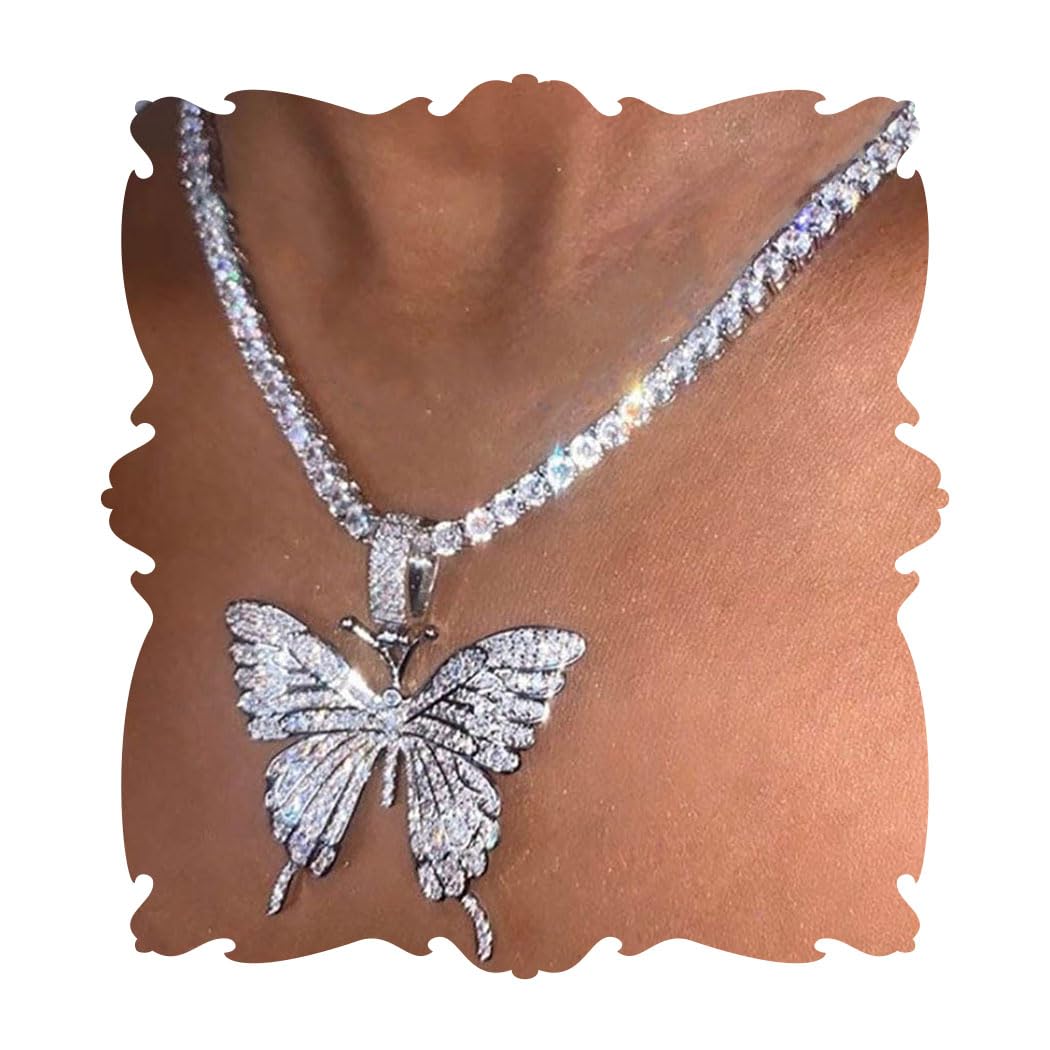 Butterfly Necklace Silver Rhinestone Choker Necklaces Christmas Costume New Year Eve Necklace for Women