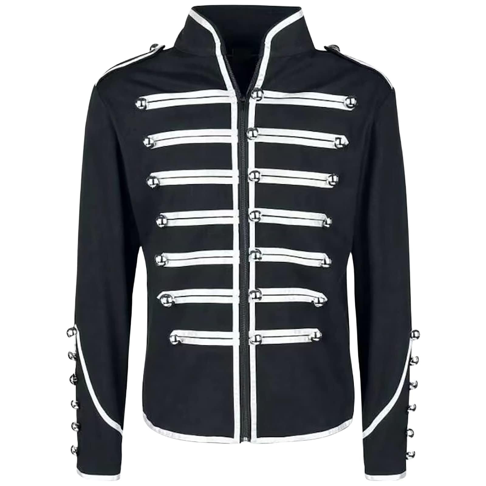 Chejooe Unisex White Men's Military Marching Band Jacket, Men's Drummer Music Festival Parade Jacket Festivals Halloween Themed Parties Goth Punk Coat Cosplay Costumes(,Small)