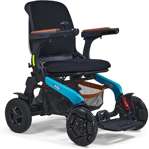 Golden Technologies Ally Pro Foldable Power Wheelchair w/ 10-inch Omni-Directional Front Wheels - Airline Approved - Suspension - 37" Turning Radius - Smart Control Mobile App (Teal)