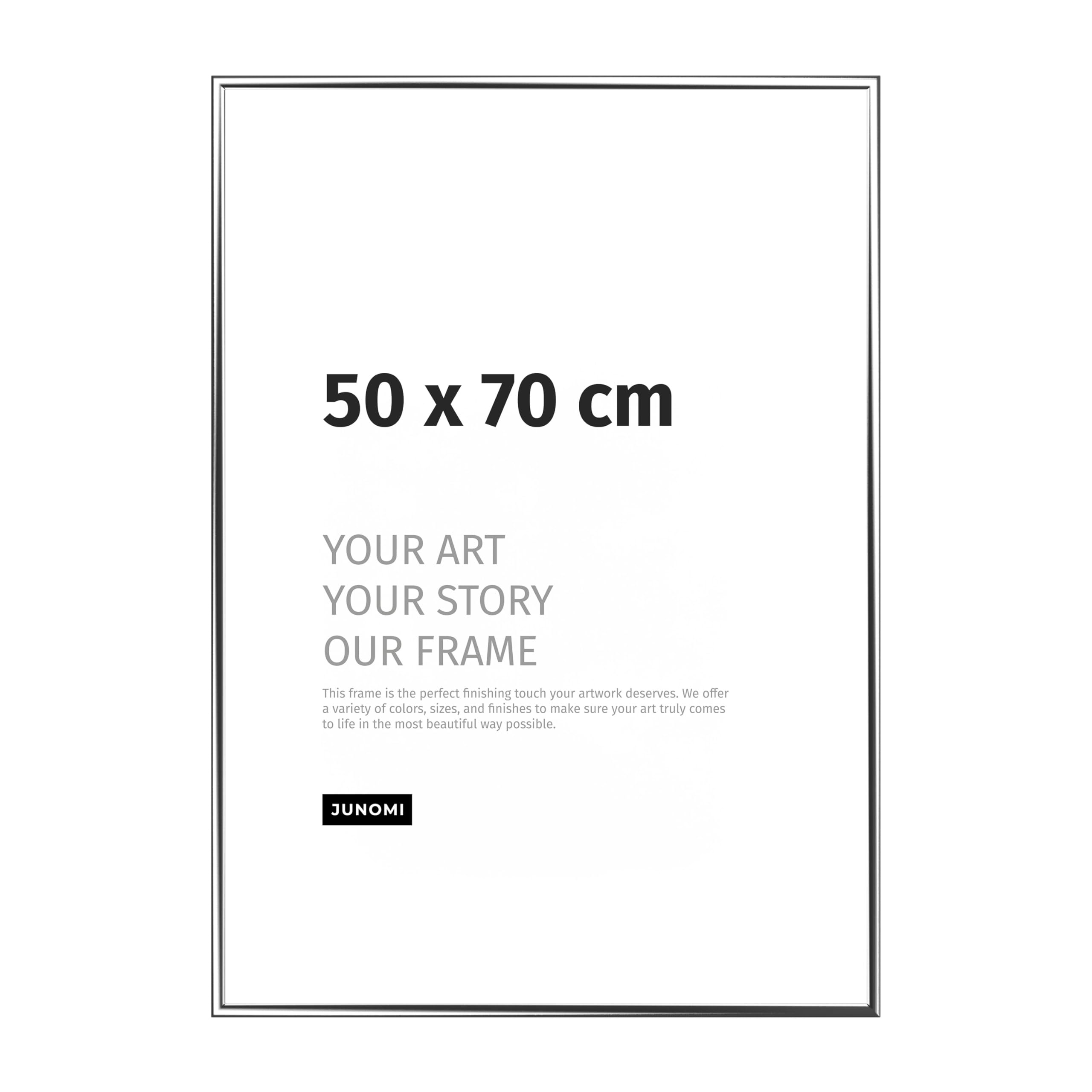 JUNOMI® Picture Frame 50 × 70 cm, Silver Glossy Aluminium, Slim Profile, Shatterproof Acrylic Glass - Image 2