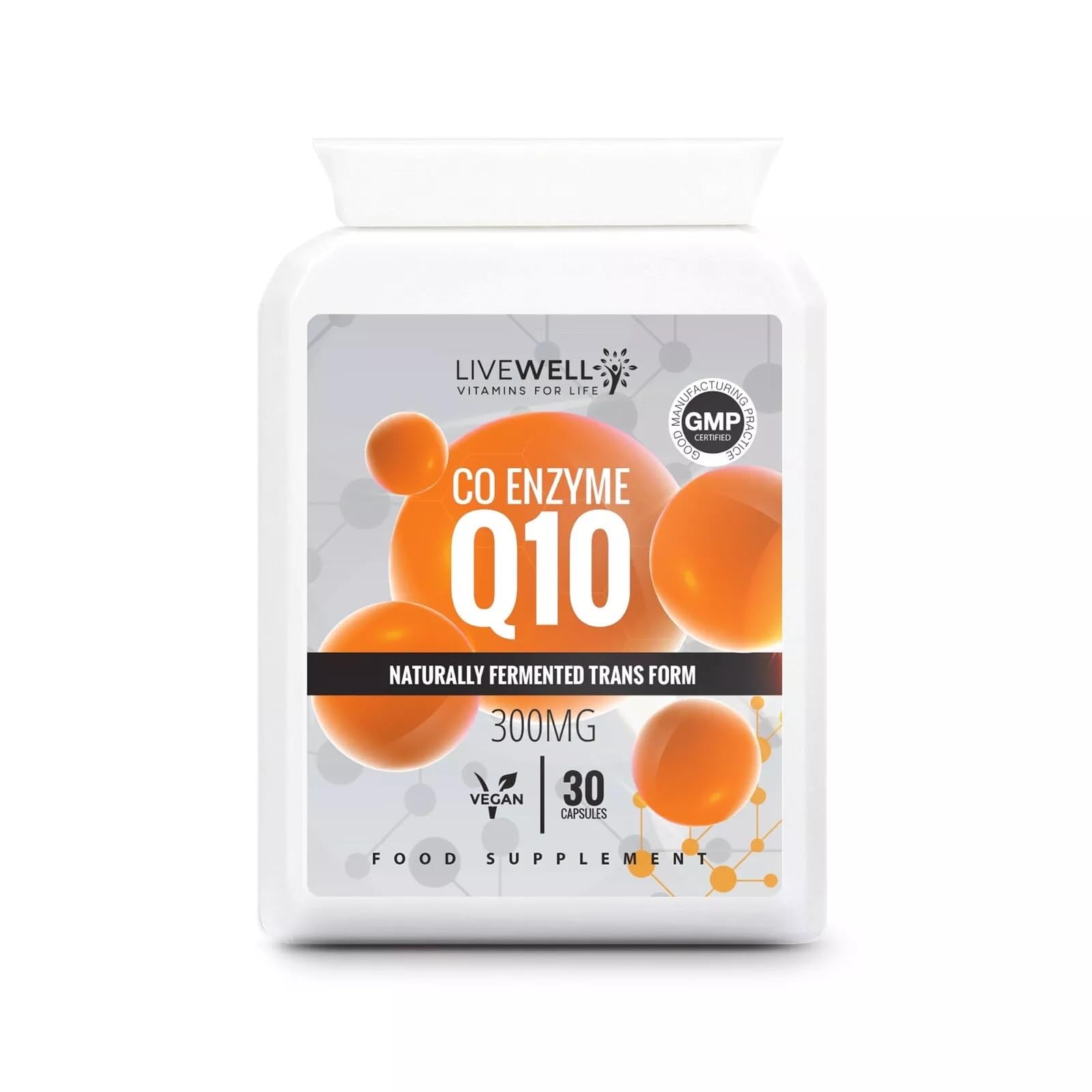 Live Well Vitamins for Life - CoQ10 300mg - Vegan Capsules - Naturally Fermented Transform -High Strength Capsules - Made in The UK (Pack of 30)
