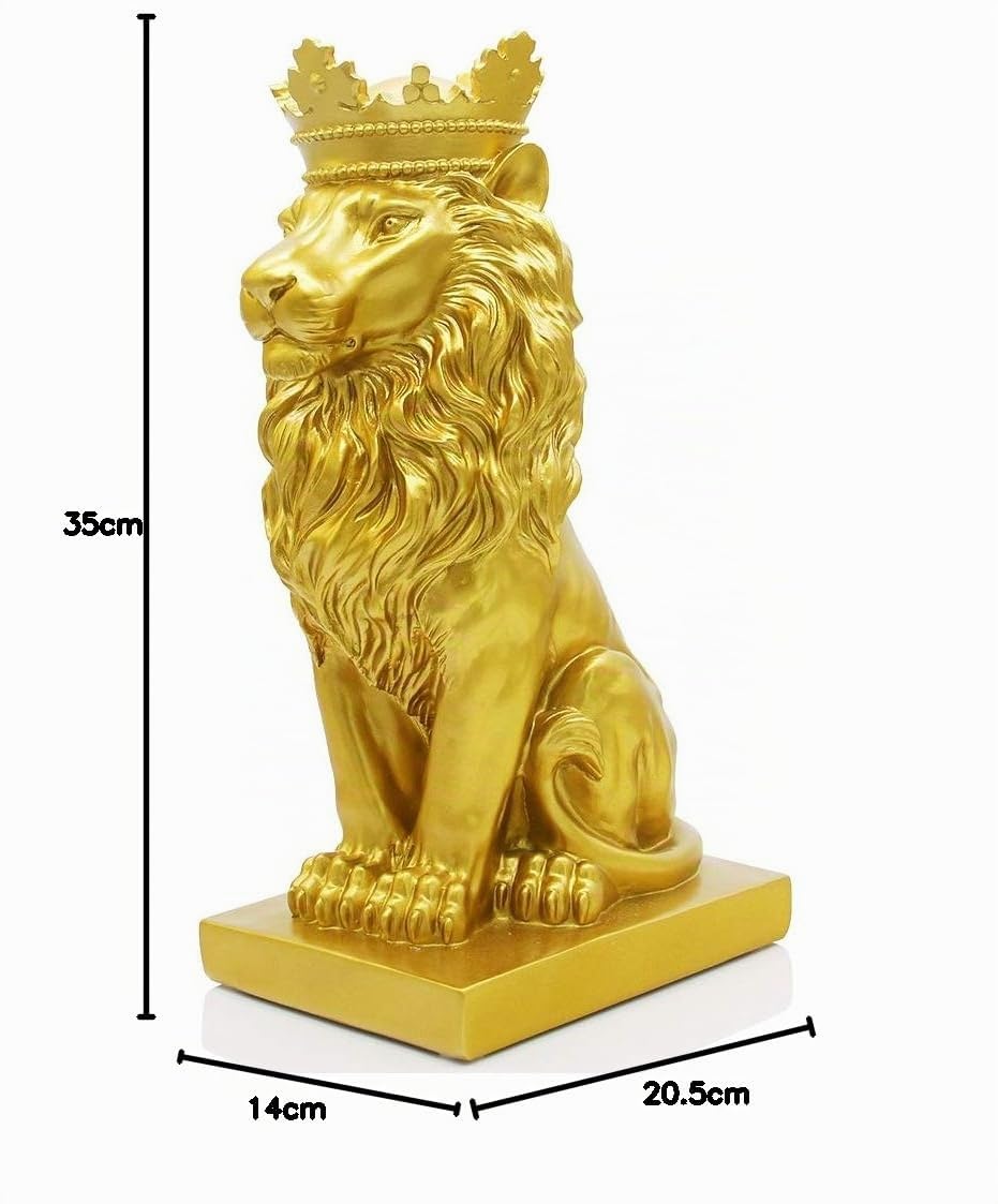 H&W Statua del Leone,Sculture di Resina per gli Uomini,Figurine del Leone Della Corona D'oro,Statua D'arte da Collezione per la Casa,L'ufficio,il Soggiorno,la Libreria,il Tavolo e la Scrivania
