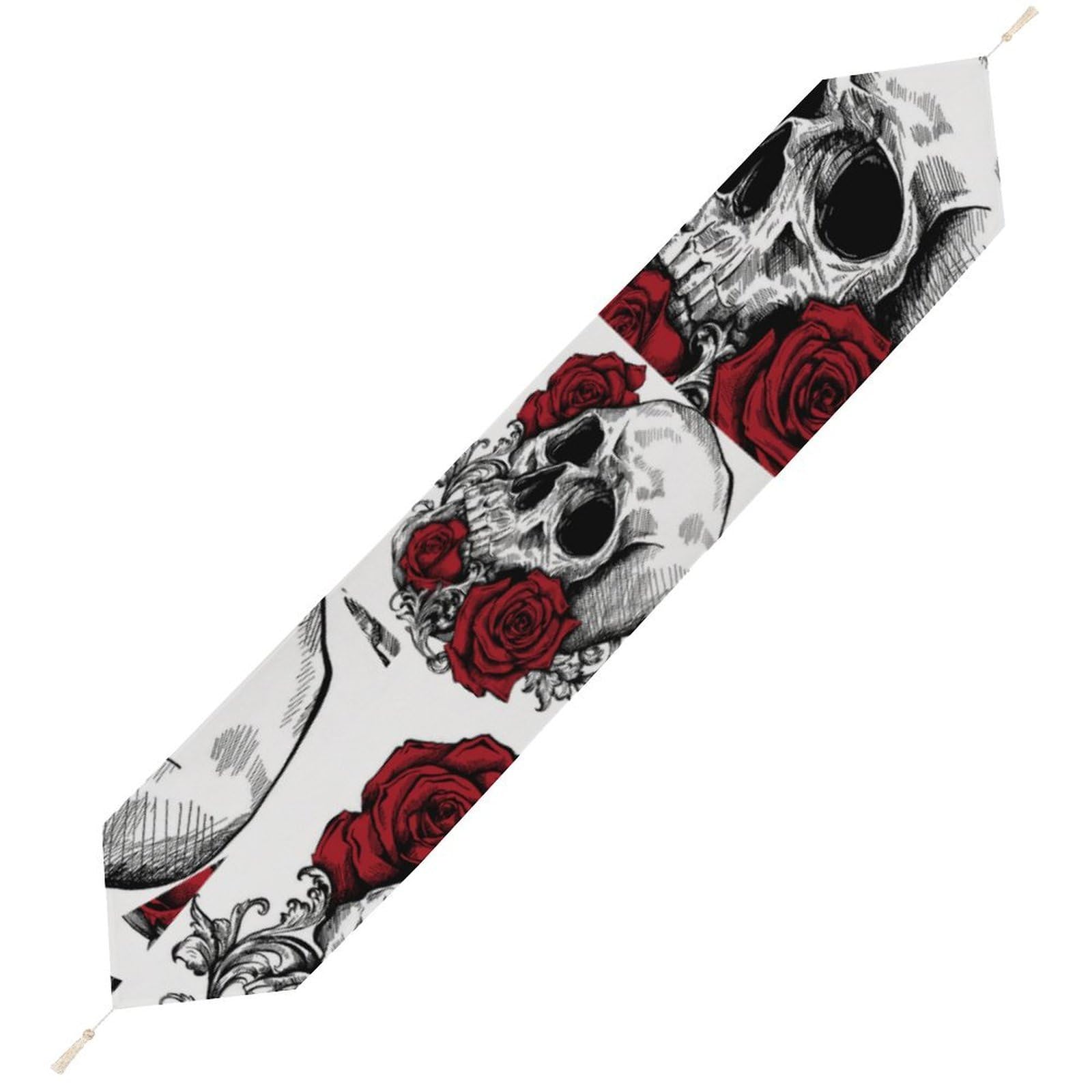 JZemdybill 178*33cm Table Runner with Tassel, Skull with Roses Table Runner, Table Decoration for Kitchen, Party, Restaurant