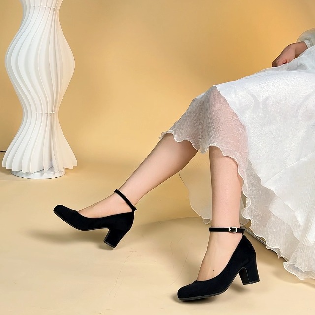 White Heels For Women Closed Toe IDIFU Women's Candy Dress Mary Jane Shoes Low Block Heels Closed Round Toe Office Work Church Wedding Pumps(Blue Pu, 9) | Pumps Slip On Heels For