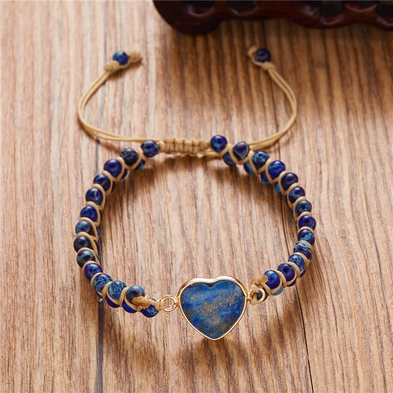 Image of To My Granddaughter Bracelet Jasper Heart Bracelet for Granddaughter form Grandma /Grandpa Love You Forever Bracelet Handmade Adjustable Double Winding Healing Energy Stone Braided Bracelet Jewelry Gift