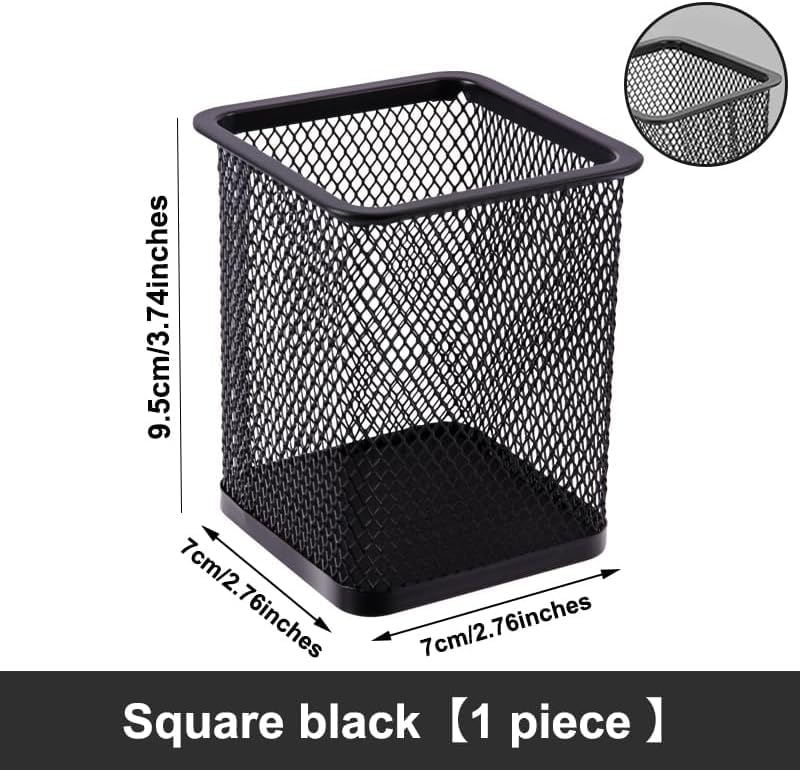 Image of Metal Mesh Pen Stand for Office & Home Desk | Black Stationery Holder Organizer for Pens, Pencils, Markers, Makeup Brushes | Durable Round Wire Mesh Pen Stand (Pack of 1) (Square Black)