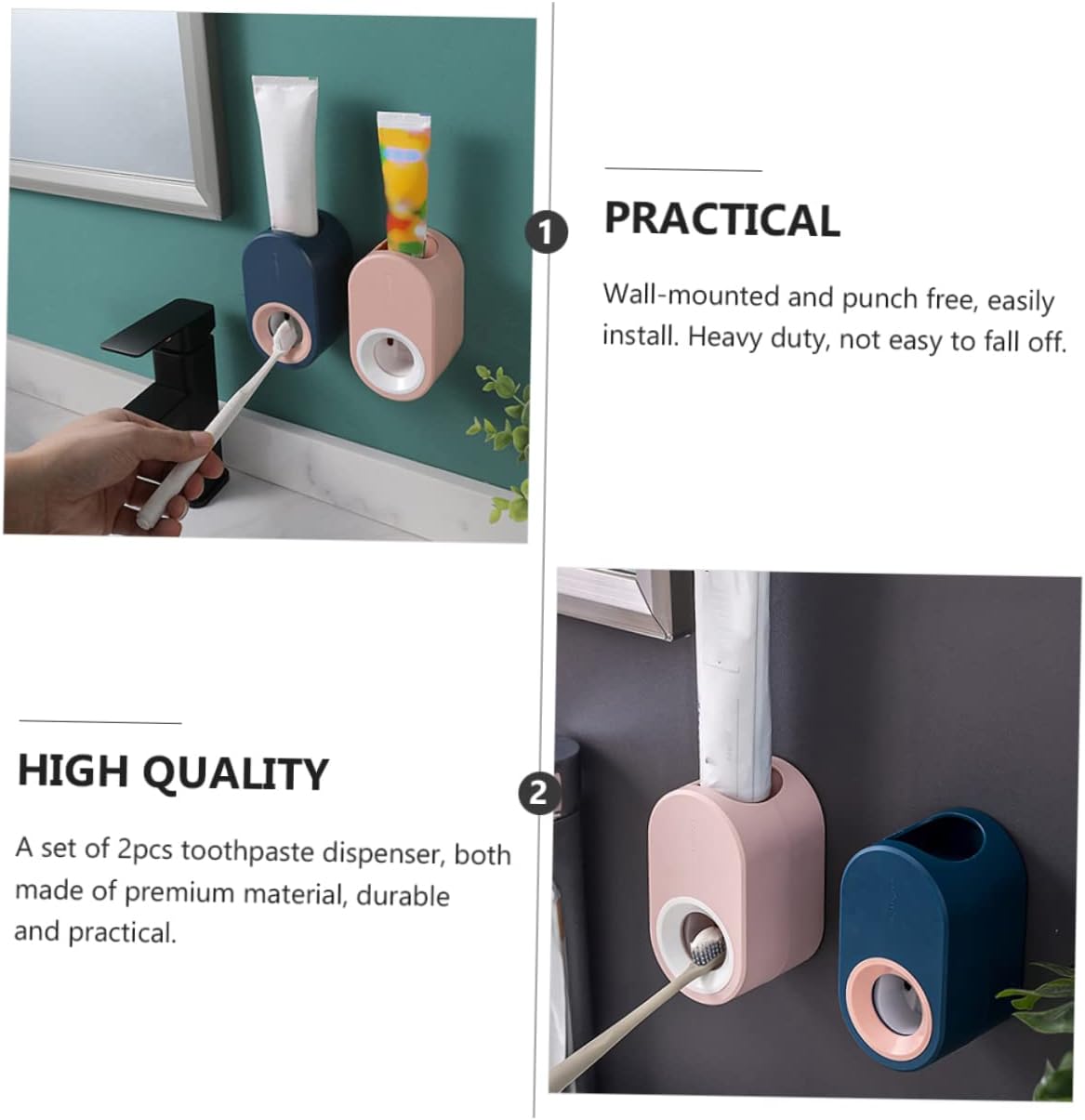 Amosfun 2pcs Toothpaste Dispenser Holder Wall-Mounted Squeezer Over Toilet Bathroom Organizer for Space Saving
