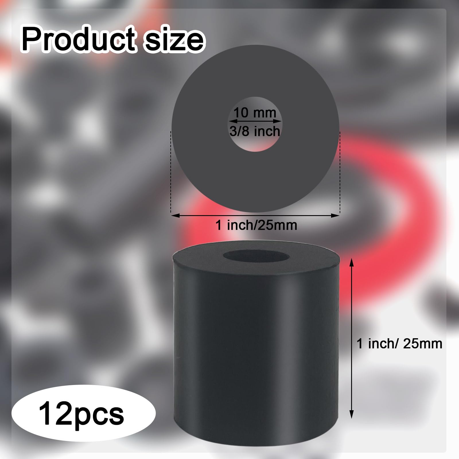 10Pcs Heavy Duty Rubber Spacers - 1" OD X 3/8" ID X 0.6" Thick Anti-Vibration Bushings