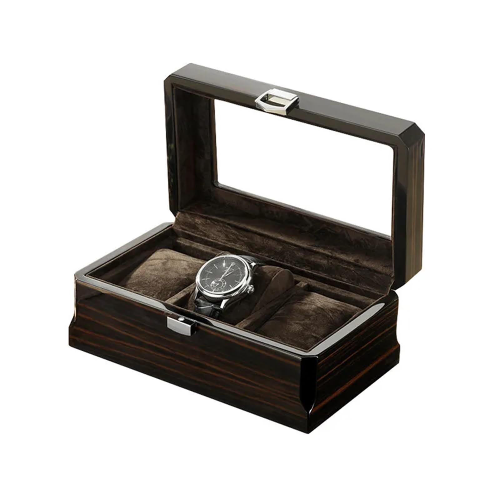 SHENJMAI Watch Box Wood Grain Watch Box 3 Slots Velure Quartz Mechanical Series Storage
