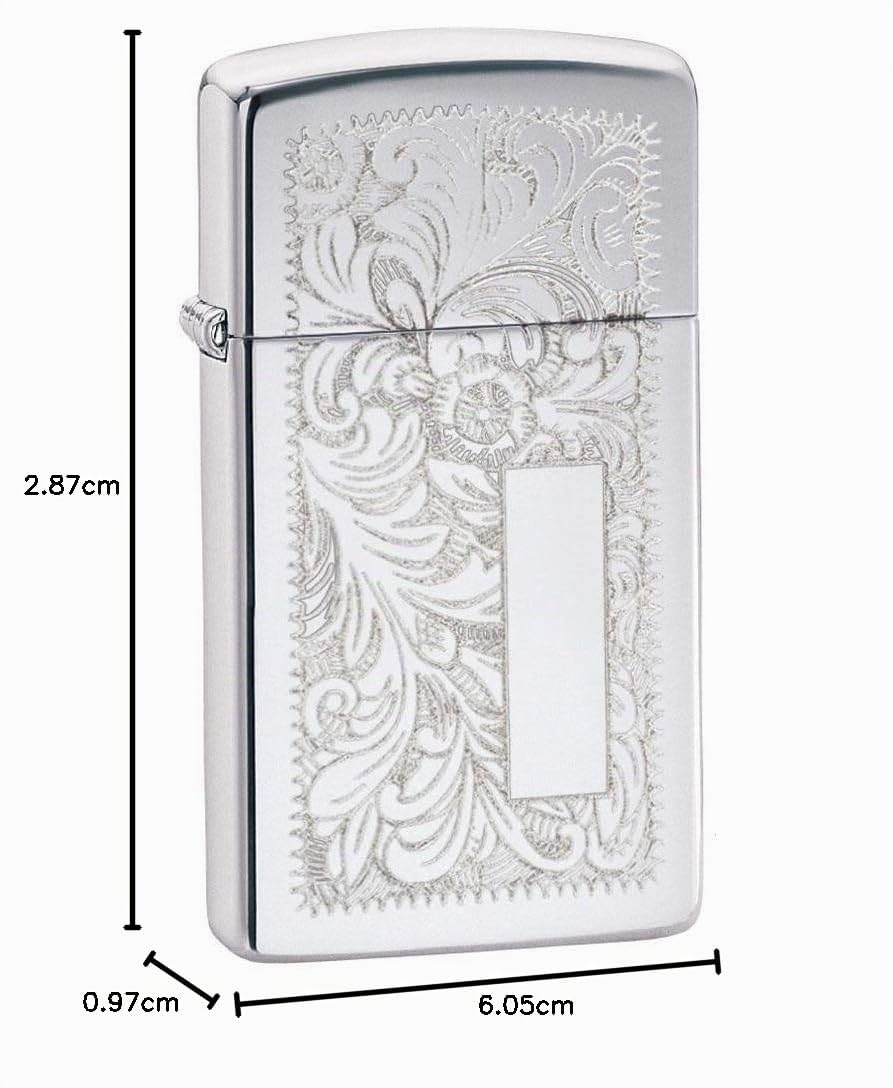 Zippo Briquet tempête – Venetian, Slim – Finition Chrome Poli Miroir avec Effet Lustre – Rechargeable – Réutilisable – Design Coupe-Vent – Boîte Cadeau – Fabriqué aux États-Unis
