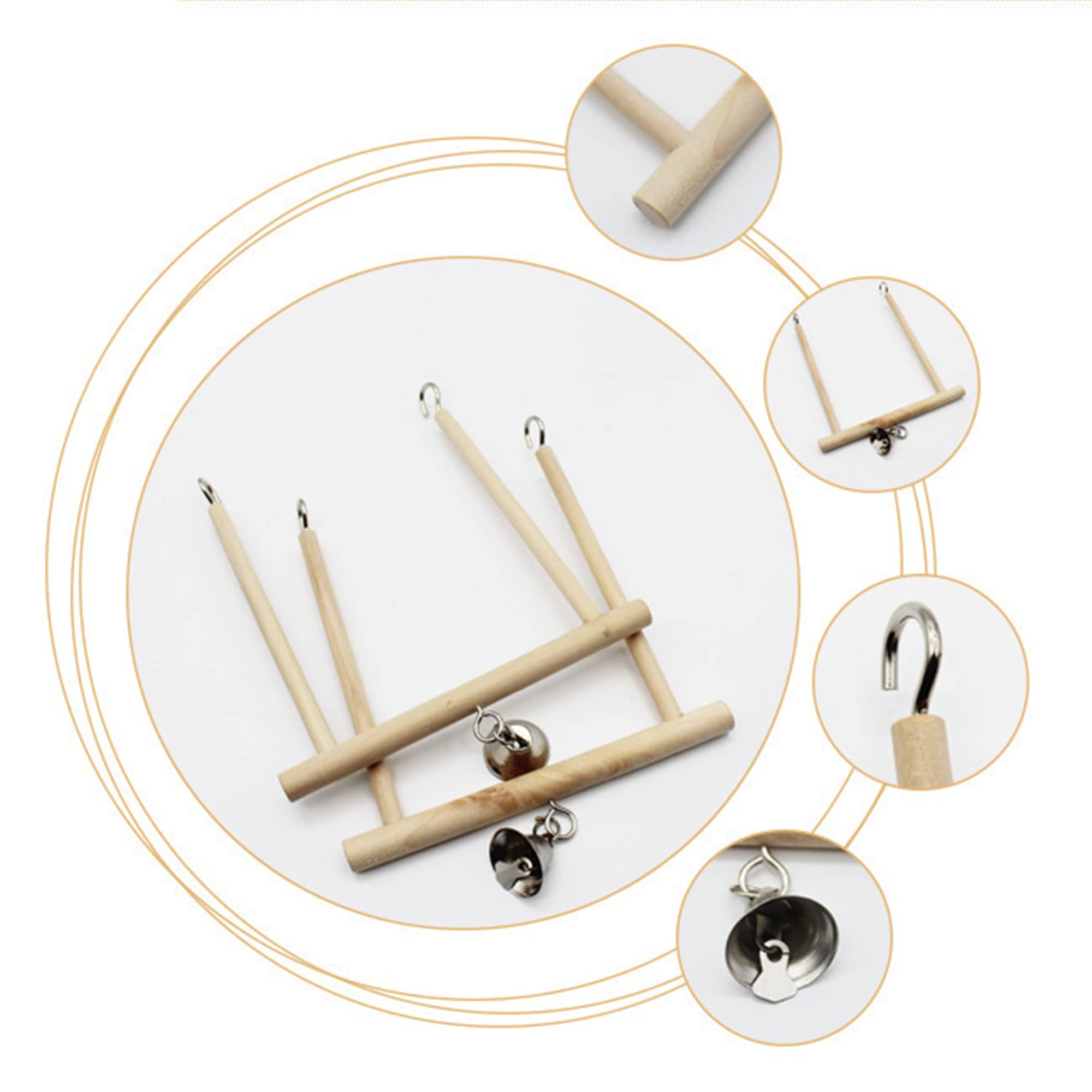 CINY 2 Pz Giocattoli Per Uccelli Altalene In Legno Massello Naturale Stand Gabbie Per Uccelli Accessori, Giocattolo Da Appendere Altalena Per Animali Domestici Con Campana Imita Habitat Naturale