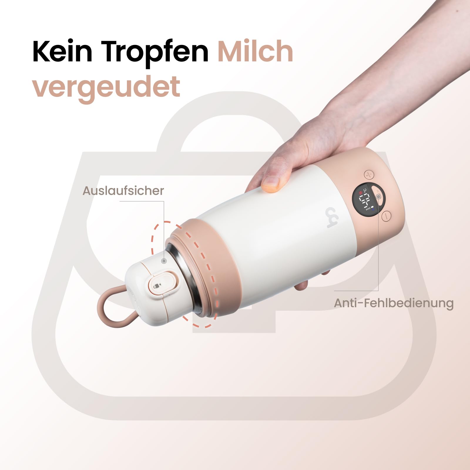 Family Tragbarer Flaschenwärmer Baby Unterwegs mit 500ml Große Kapazität, Schnelle Erwärmung, USB-C & 36 W, Präzise Temperaturregelung bis 55°, für Muttermilch und Wasser