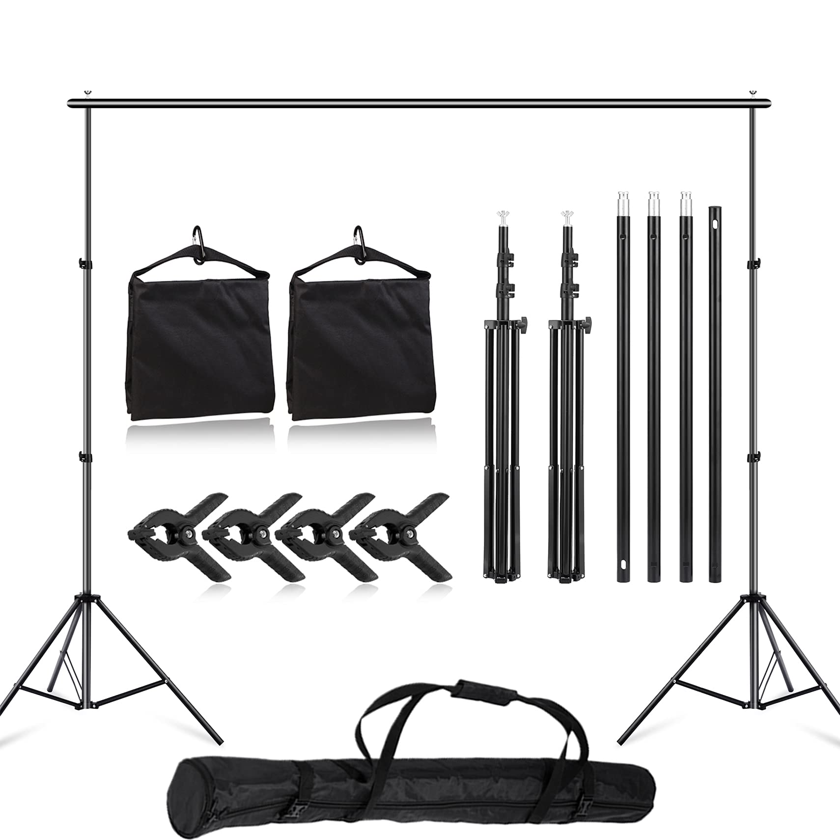 Selens Kit di supporto per fondale da 2 x 3 m, regolabile in altezza, retrattile, con morsetti a molla, sacchi di sabbia e borsa per il trasporto, portatile, per fotografia, ritratti, foto, video