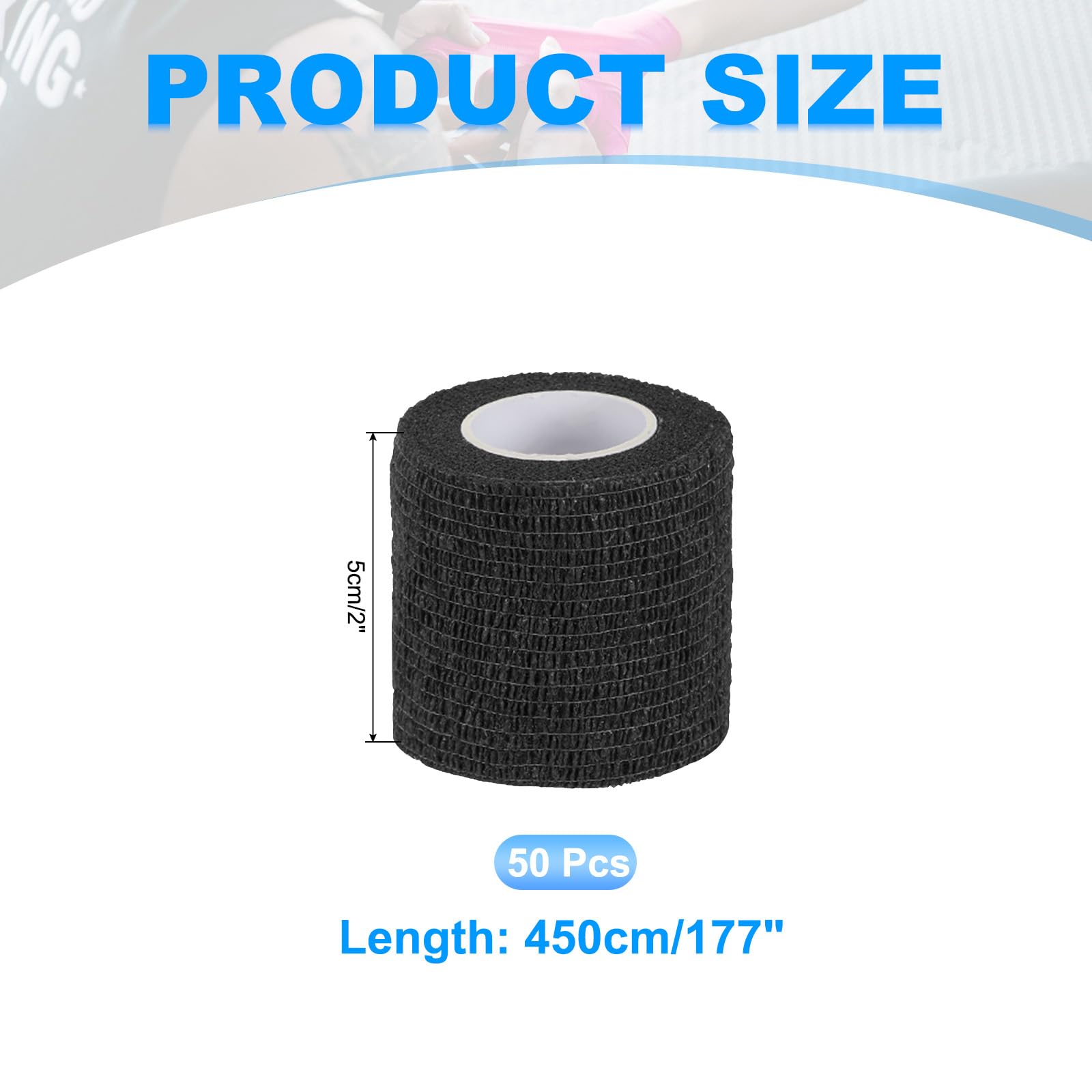 PATIKIL Venda Autoadhesiva 177" X 2" 50 Pcs Cinta Elástica Autoadherente Transpirable para Deportes Muñeca Tobillo Cinta para Exteriores Negro