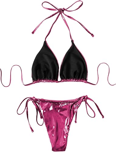 Miniatura 7 de ZGMYC Traje de baño de 3 piezas holográfico con estampado de piel de serpiente triangular con corte sexy y tiras cruzadas