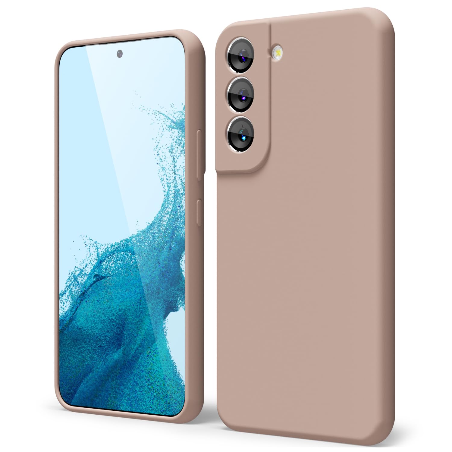 Oaxkco Samsung Galaxy S22 Case Silicone with Screen Protector, for Girl Women Cute Protective Phone Cover, Slim Fit Non-Slip Shockproof & Dustproof, Soft Liquid TPU Bumper Rubber Grip, Brown