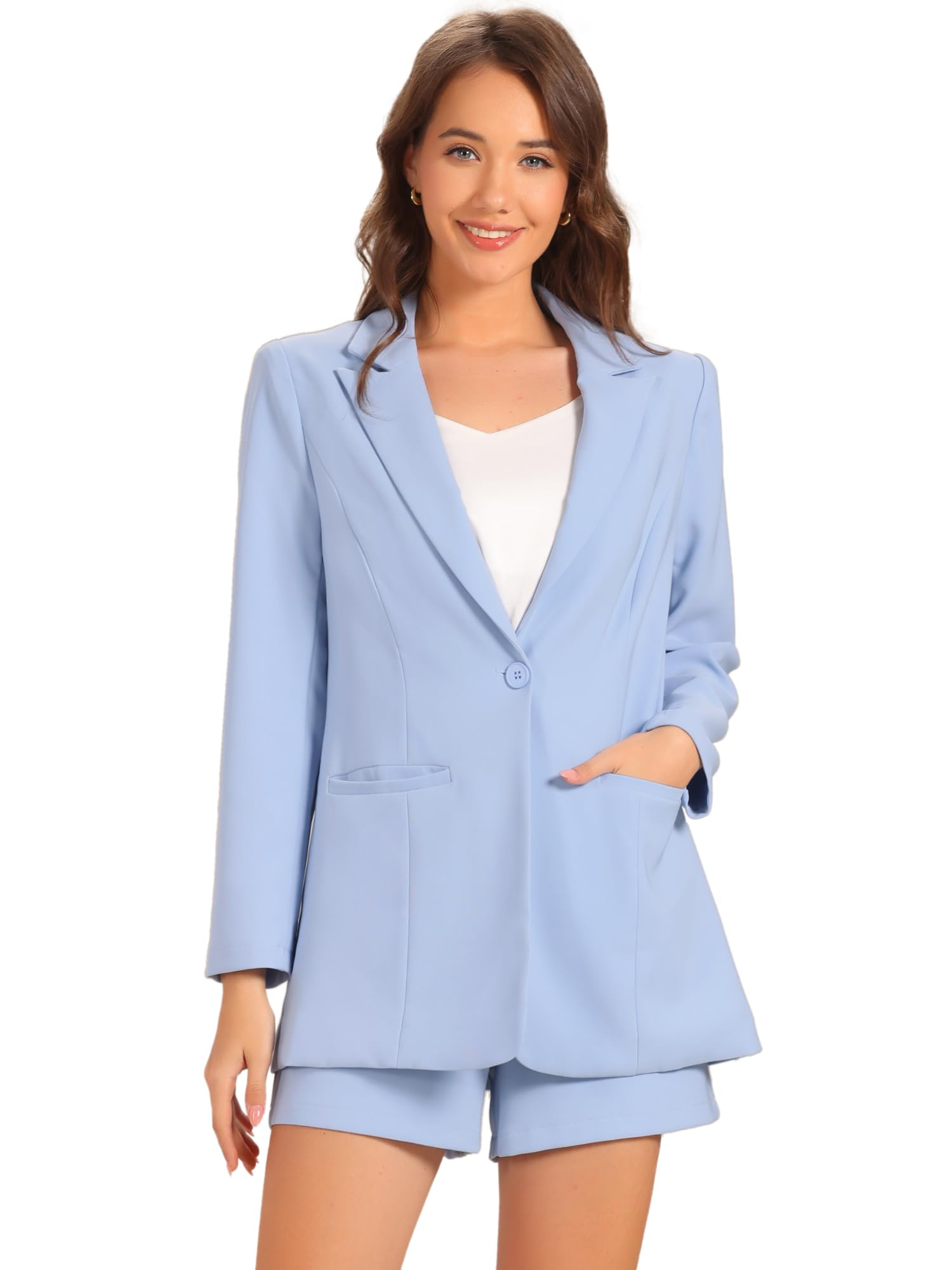 Allegra K 2 Piece Set for Womens Long Sleeves Blazer and Short Pants Suit Sets