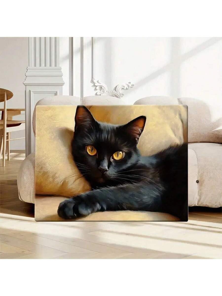 lianyibo 1 pezzo Quadro su tela con gatto nero dagli occhi sdraiati sul divano che ti guardano - Poster, stampe, decorazione per ufficio e soggiorno (40x60 cm/cornice interna)