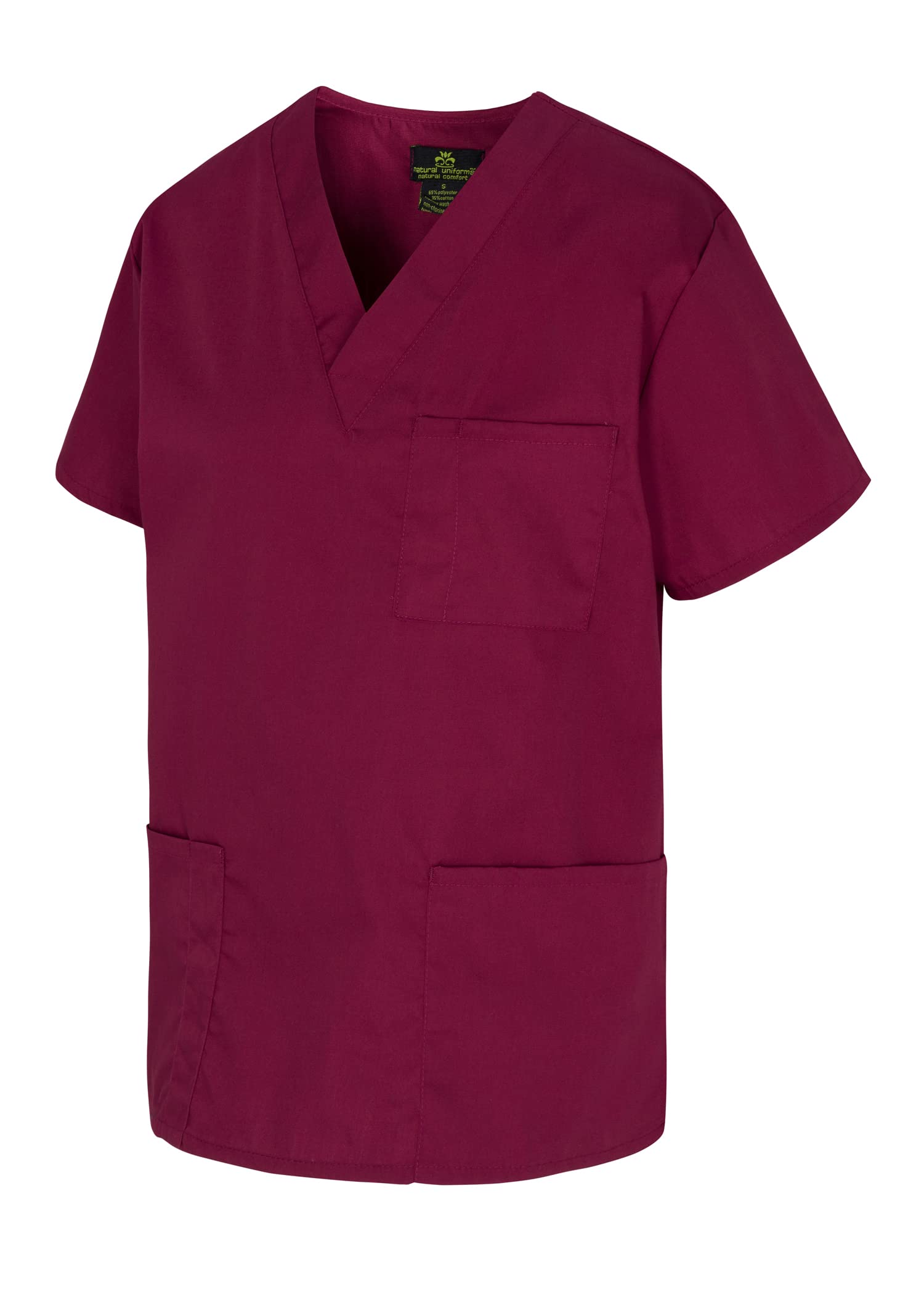Natural Uniforms Standard Unisex 3 Pocket Scrub Top (X-Large, Burgundy)