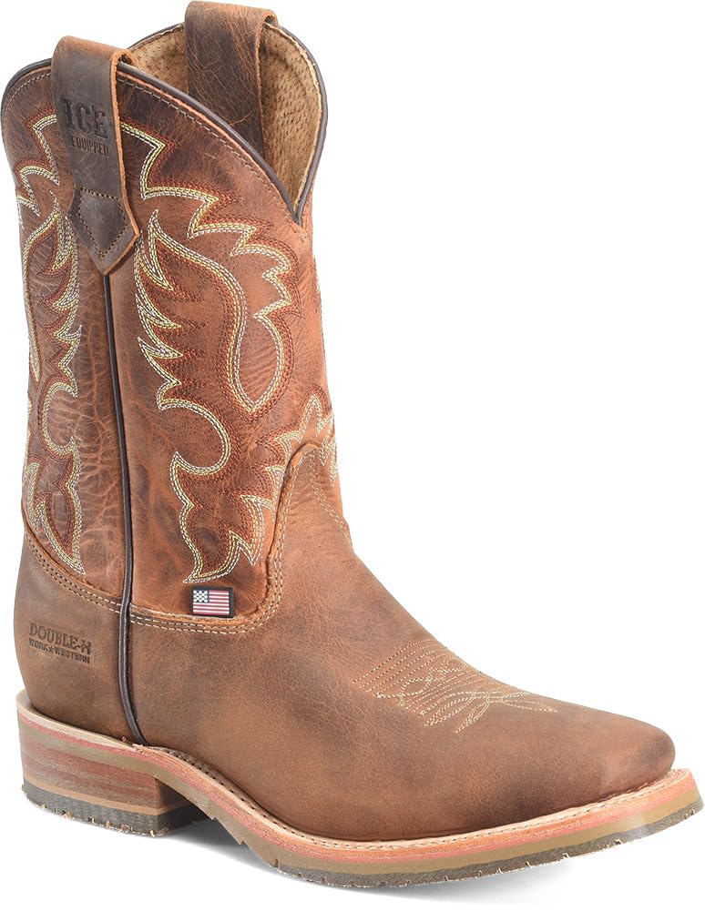 DOUBLE-H Mens 11" Union Built Roper Western-Boot - Durable Leather Work Boots, Classic Cowboy Style, Slip-Resistant Outsole