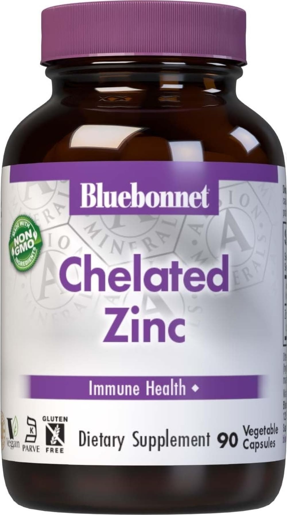 Bluebonnet Nutrition Albion Chelated Zinc, For Immune Health & Enzyme Function*, Soy-Free, Gluten-Free, Non-GMO, Kosher Certified, Dairy-Free, Vegan, 90 Vegetable Capsules, 90 Servings 90 Count (Pack of 1)
