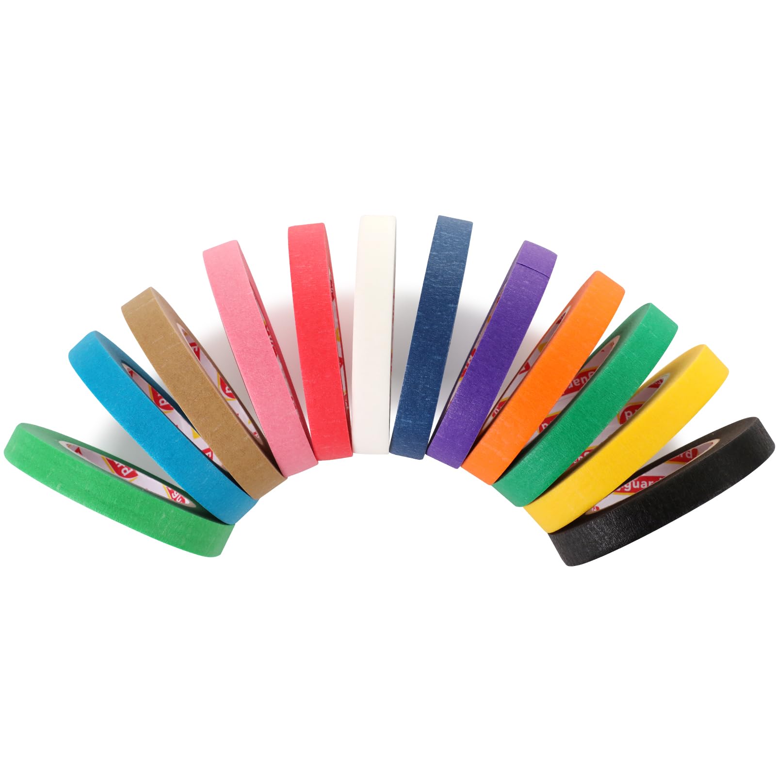 Fyguard 12 Rollen Regenbogenfarbenes Abklebeband, 20m x 10mm | Dekoband Bunt Papierklebeband Handreißbar Beschreibbar für Scrapbooking, Farbcodierung und Bastelprojekte