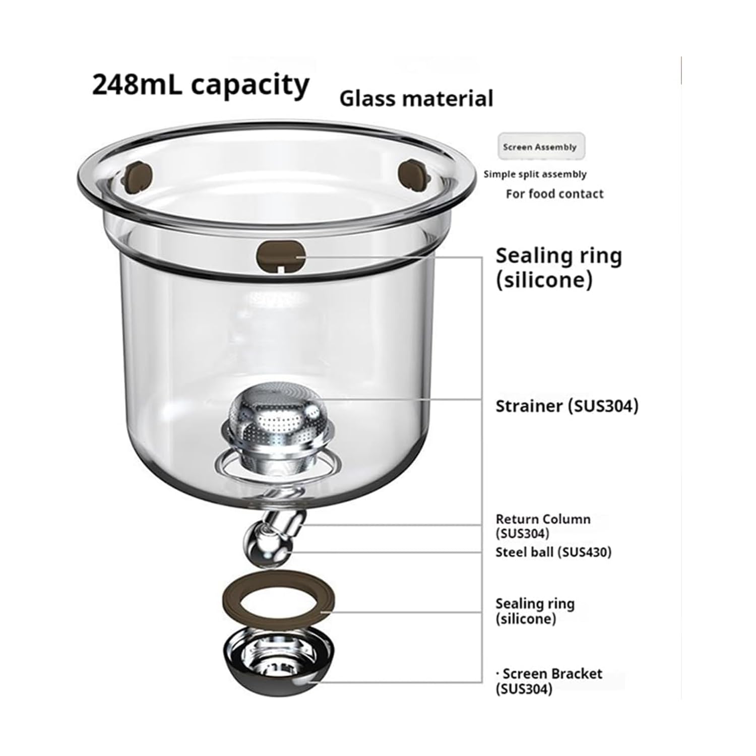 Tetera de cristal con infusor extraíble y mango de madera, ideal para preparar y servir té con función de separación de agua