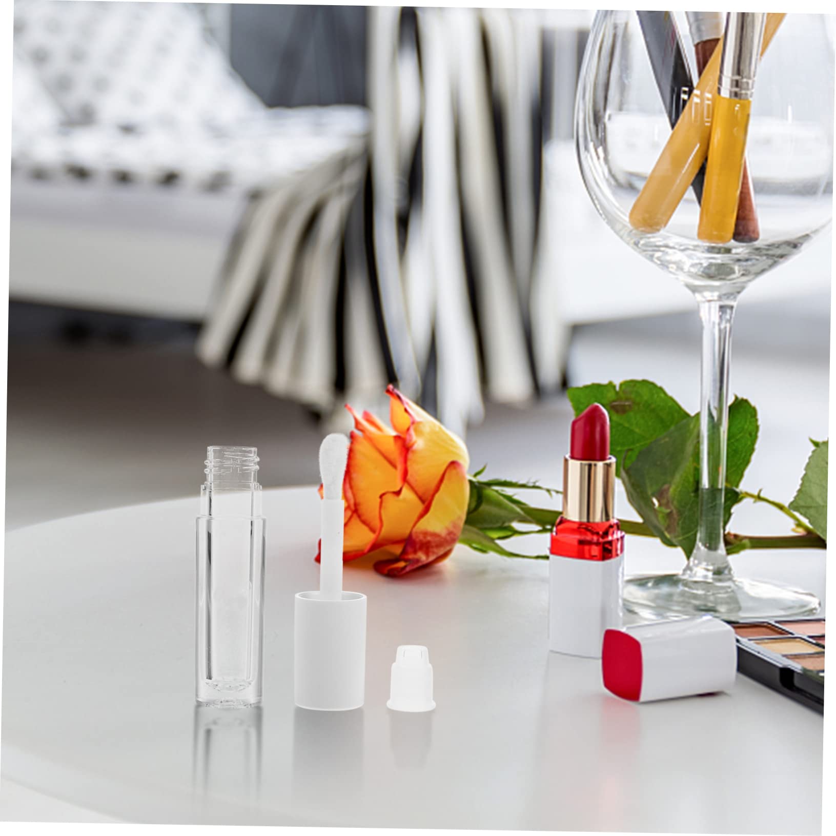 Mikinona 10pezzi Trasparente Per Lucidalabbra Tubetto Rotondo Bianco Per Balsamo e Per Labbra Mini Resistenti in Abs Per Cosmetici Liquidi