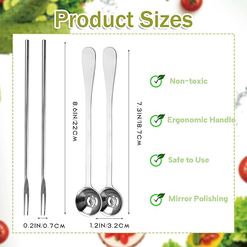 Miniatura 9 de Juego de 6 pinzas para servir de cocina con mango largo, tenedor para pepinillos, cuchara de aceituna con orificio de drenaje, colador de acero